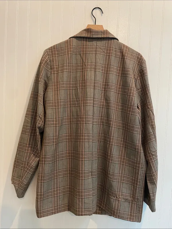 POL Oversized Single Breasted Button Plaid Boyfriend Blazer Relaxed Size M - Image 3