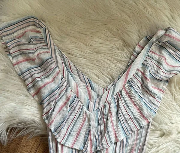 AMERICAN EAGLE V-Neck Ruffle Striped Romper - Image 5
