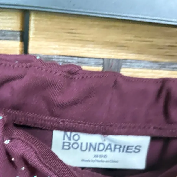 No Boundaries Burgundy Blingy‎ Flare Pull On Pants Size XS - Image 6