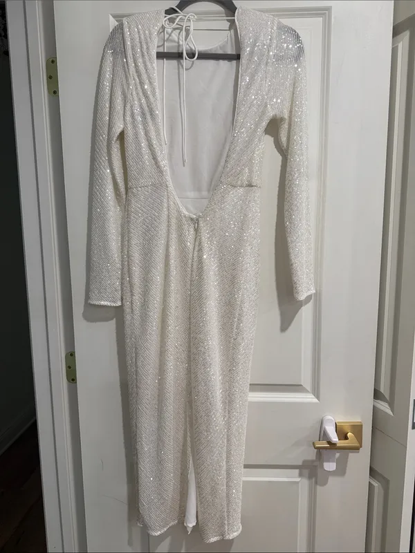 ASOS Ivory Sequin Long Sleeve Midi Dress - Image 3
