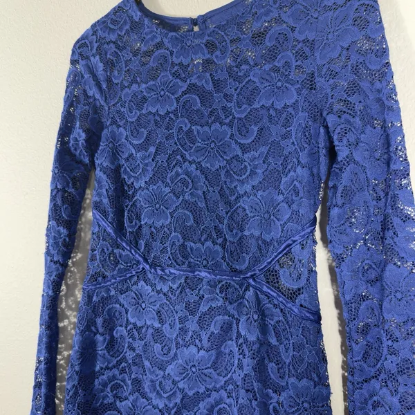 Social‎ Stories Women's Royal Blue Long Sleeve Lace Mini Dress Formal Size Small - Image 3
