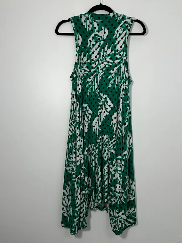 Maeve Anthropologie Womens Medium Caye Swing Dress Green Tropical Palm Polka Dot - Image 3