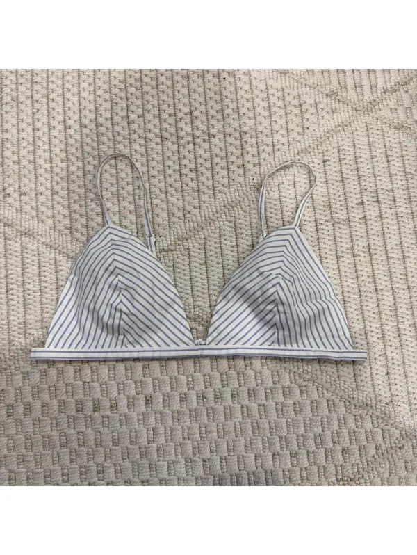 Skims Cotton Poplin Bralette in Zen Blue Stripe - Image 2