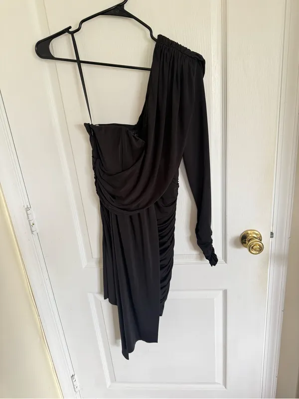 Michael Costello x Revolve Carmen One Shoulder Black Mini Dress - Image 3