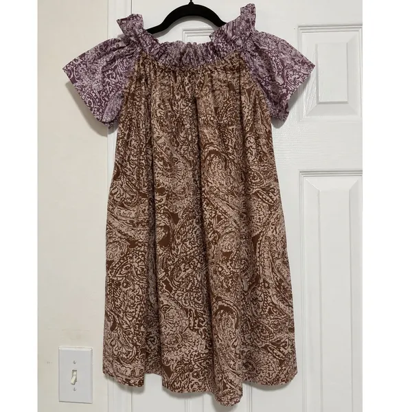 Free People Sophie Paisley Off Shoulder Mini Dress Brown Purple Boho XS - Image 4