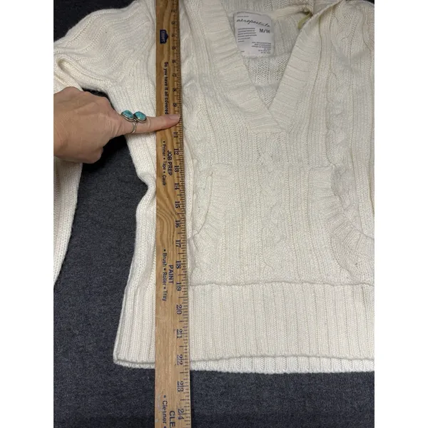 RARE VTG Y2K Aeropostale‎ Cable Knit Hooded Sweater Sz M Bella Swan Indie Mall - Image 6