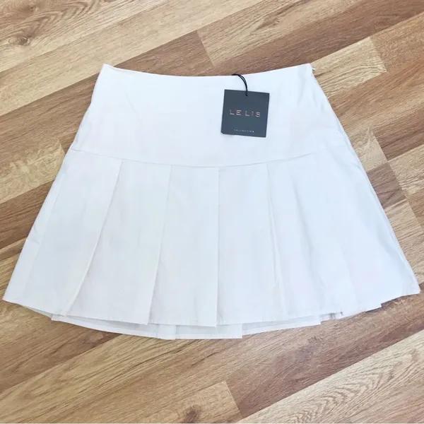 LE LIS Pleated Mini Skirt Small Cream Beige Preppy Tennis Schoolgirl Clean Girl‎ - Image 2