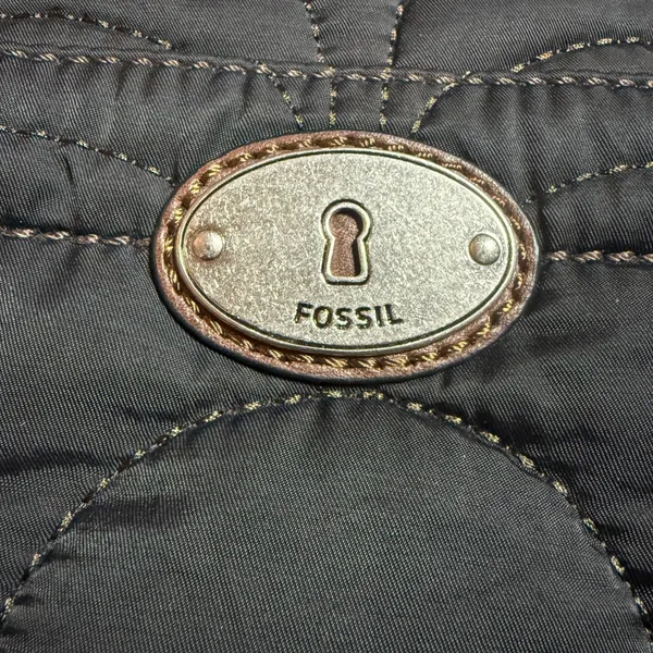 Fossil Key Per Crossbody Bag Small Black Quilted Nylon Leather Trim Satchel VTG - Image 2