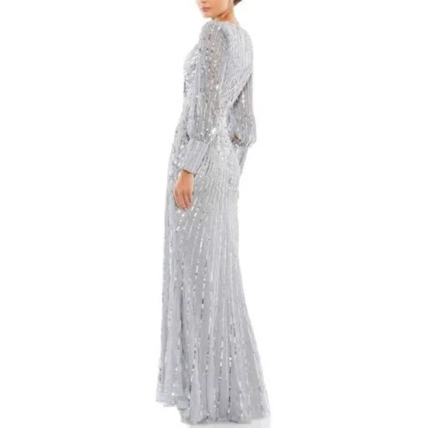 Mac Duggal Sequined Wrap Over Bishop Sleeve‎ Gown 4 Silver Formal Gala Wedding - Image 2