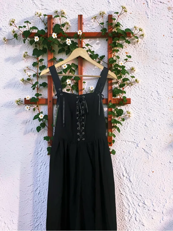 Scarlet Darkness Black Gothic Corset Midi Dress Boho Witchy Alt Festival Size M - Image 6
