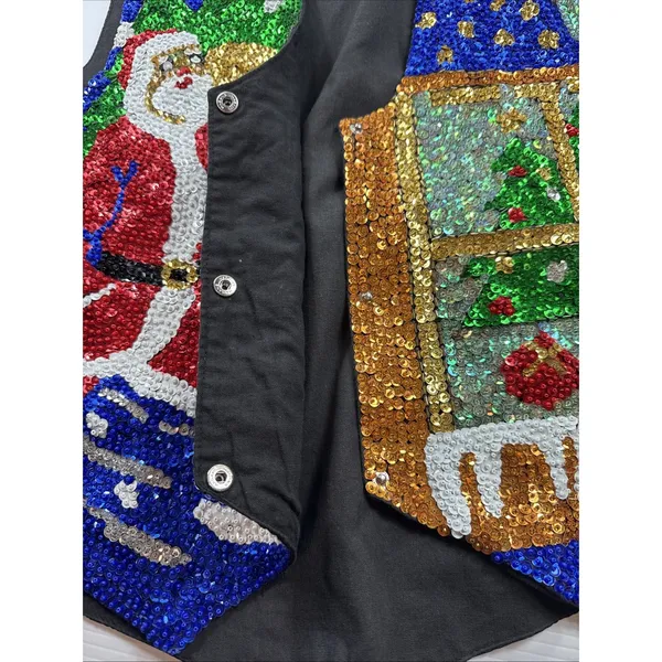 Vintage S.A.V.V.Y Heavily Sequined Christmas Vest Santa Claus/Angel Size L 36 - Image 6
