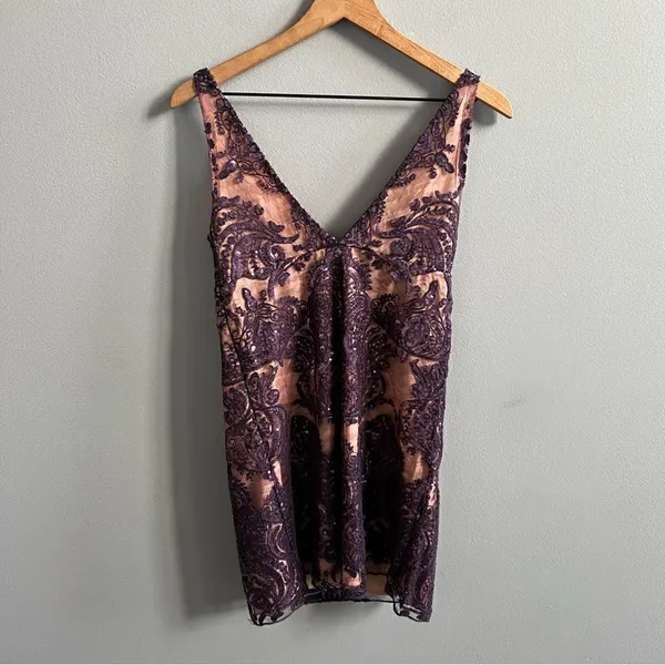Free People Night Shimmer Mini-Dress Size 0 Sundown Purple Sequins Sleeveless - Image 8