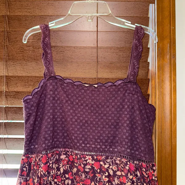 $280 EUC Farm Rio Purple Chelsea Garden Embroidered Lace Midi Tiered Dress S - Image 10