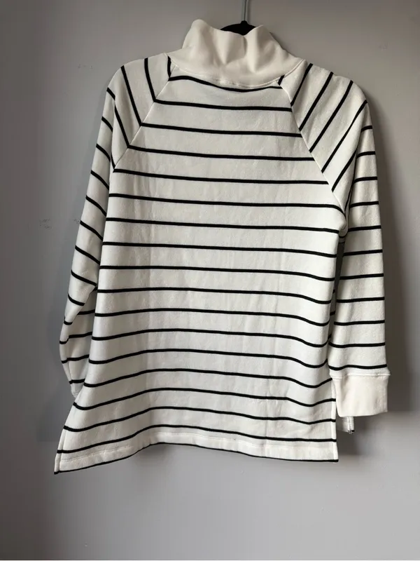 J. Crew Striped Button Shoulder Turtleneck Sweater White Black Comfy Sweatshirt - Image 8