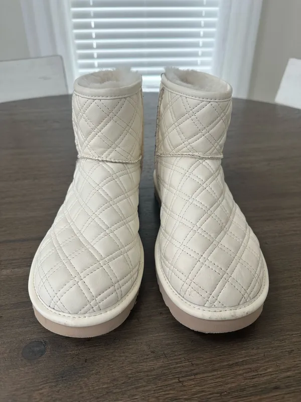 UGG Cream Quilted Plush-Lined Shearling Short Booties - Image 2