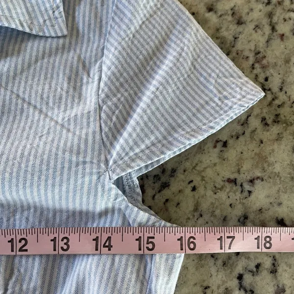John Galt Button Up Shirt Womens One Size Blue White Striped Seersucker Preppy - Image 8