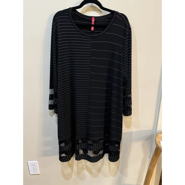 IC by Connie K Black Stretchy Wearable Art to Wear Dress Artsy Striped Size 2X - Image 3