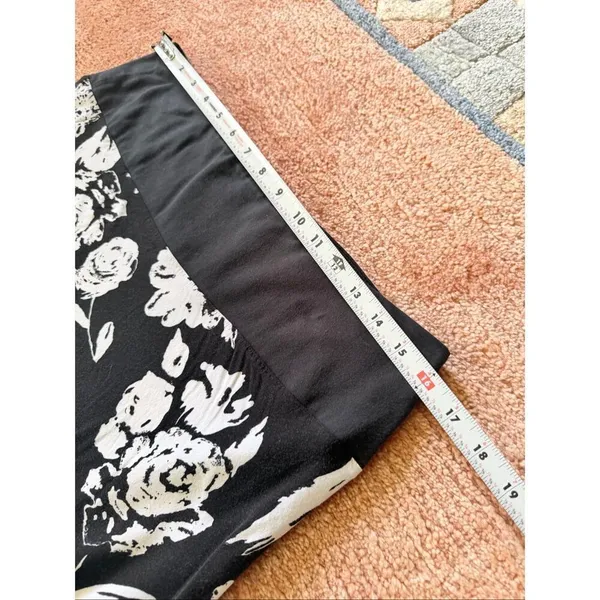George Black White Floral Midi A-Line Skirt Rayon Pull On Women’s L 12/14 - Image 6