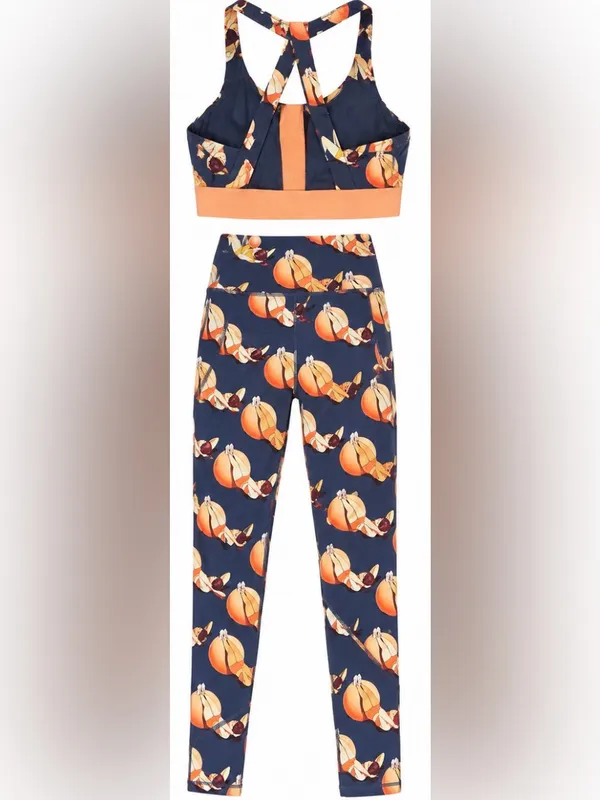 Sweaty Betty The Power Matching Workout Set Leggings Sports Bra Navy Orange med - Image 2