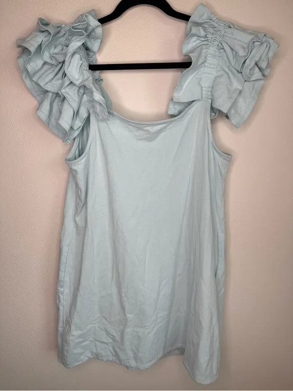 Free People Free-Est Josie Mini Dress Light Blue Flutter Ruffle Sleeve Sz M - Image 10