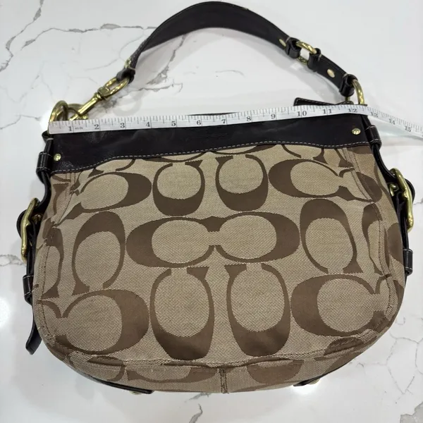 Coach Purse Zoe Signature Khaki Brown Canvas Hobo Shoulder Bag Y2K Leather Trim - Image 3