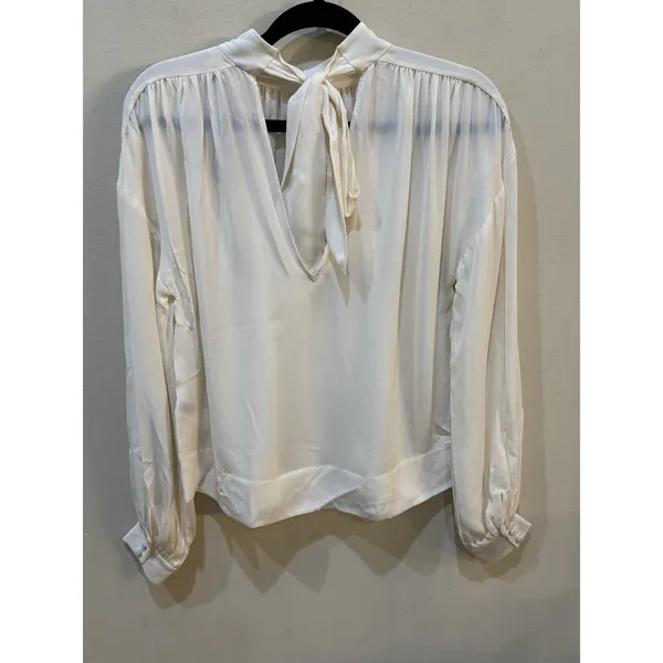 Kate Spade High Neck Silk Blouse Ivory Size XXS Bow - Image 5