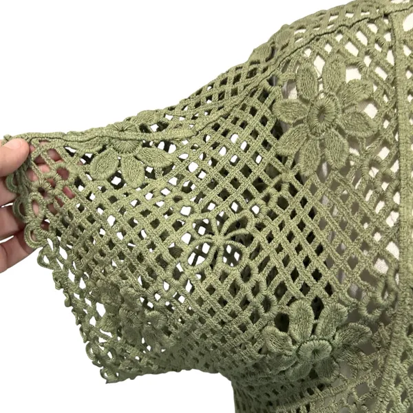 WoWo Boho Crochet Daisy Flower Open Weave Knit Top Hippie Green Size L Festival - Image 4