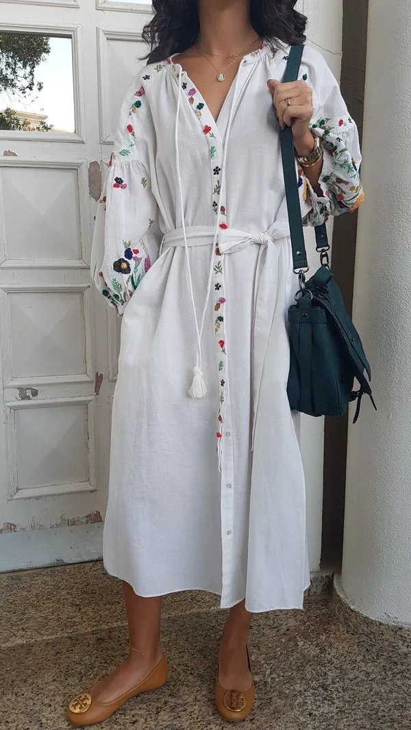 Zara white long floral embroidered tunic (dress) *no sash belt* - Image 13