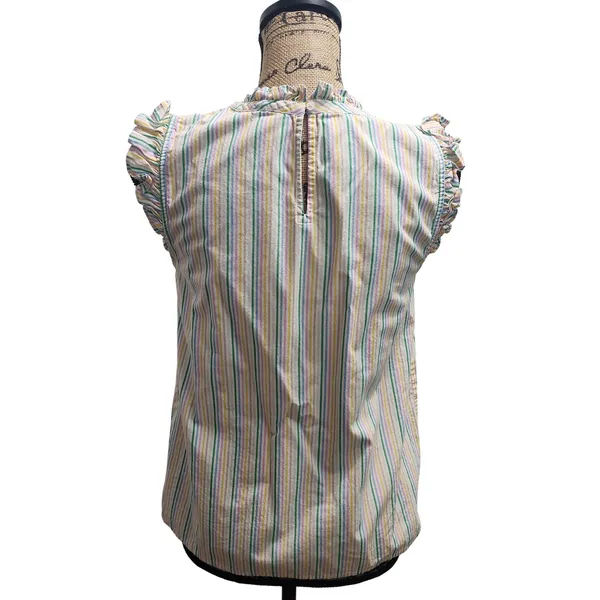 J. Crew Striped Ruffle Neck Sleeveless Blouse Women's Size‎ 2 - Image 3