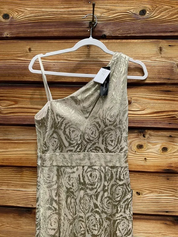 NWT BETSY AND ADAM "MARIAH" Gold FOIL KNIT ONE SHOULDER DRESS - Image 10