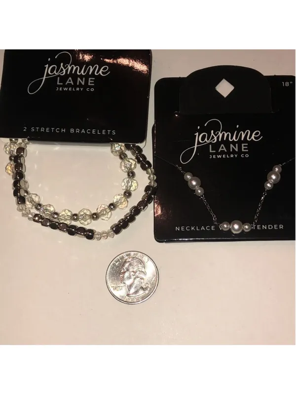 Jasmine Lane Silver Tone Faux Pearl and Beaded Stretch Bracelet Jewelry Set - Image 4