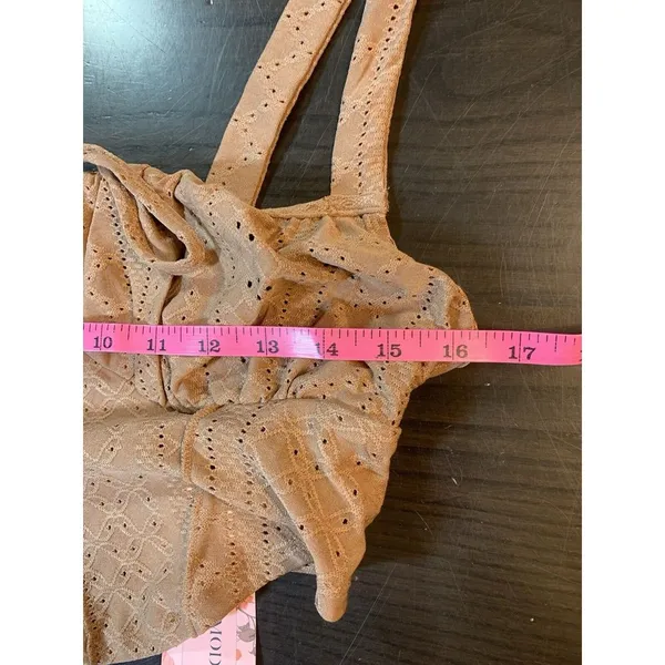 Coquette Babydoll Retro Eyelet‎ Crop Top Large Brown Sexy Keyhole Tie Fun Shein - Image 12