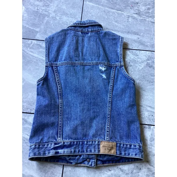 Abercrombie & Fitch Womens XS Blue Denim Vest Sequin Collar Distressed Jacket - Image 7