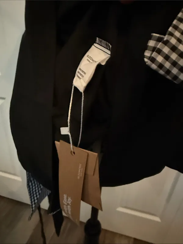BloomChic Black Trench Coat with Black & White Gingham Lining Size 10 - Image 2
