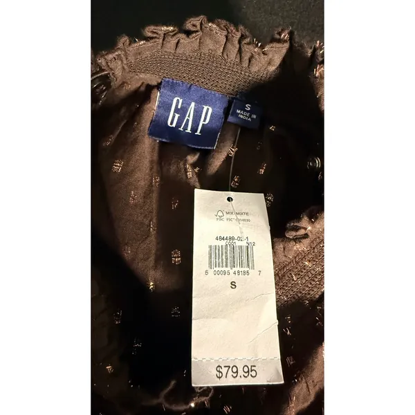 Gap Womens Brown Metallic Clip Dot Smocked High Neck Tiered Mini Dress Small NEW - Image 6