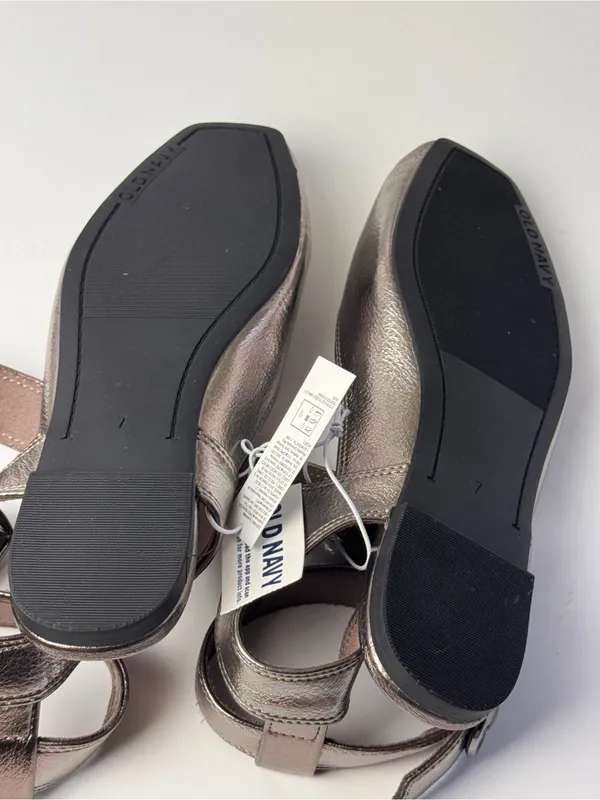 Old Navy Metallic Mary Jane Ankle Wrap StrapLow Heel Ballet Flats Size 7 - Image 6