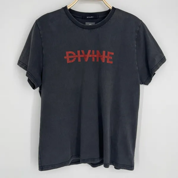 Ksubi‎ Divine Graphic Tee XL Black Washed Streetwear Casual Minimalist Skater - Image 2