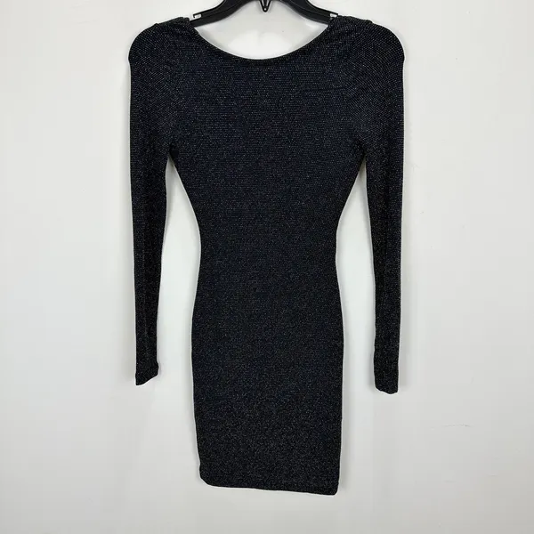 Lulus Gift of Love Black and Silver Backless Long Sleeve Bodycon Dress XS NWT - Image 6