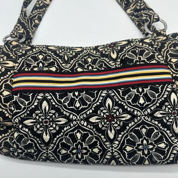 Vera Bradley Black Cream Floral Quilted Shoulder Hobo Bag Multicolor Stripe - Image 9