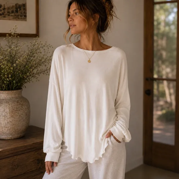 Free People Ivory Twist Back Ribbed Long Sleeve Top XS Oversized Boho‎ - Image 3