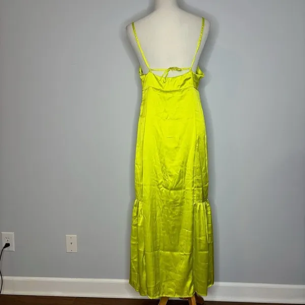 Bolongaro Trevor: Lime satin lace trim slip dress - Image 6
