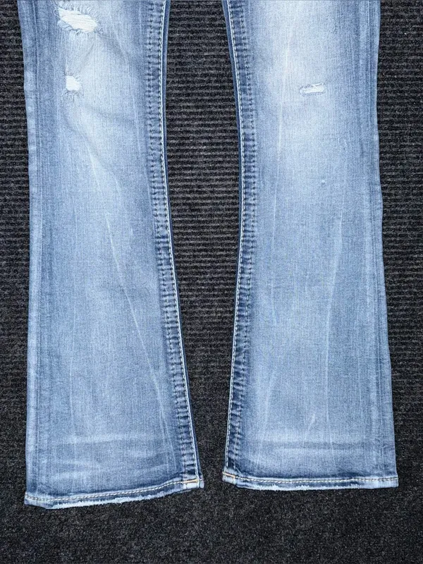 Y2K Rock Revival Lang Low Rise Bootcut Jean Light Wash Embroidered Distressed 25 - Image 6