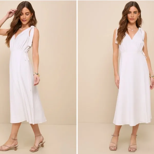 LULU's Casual Summer Bridal Brunch Beach Summer Honeymoon Resort Midi Dress - Image 3