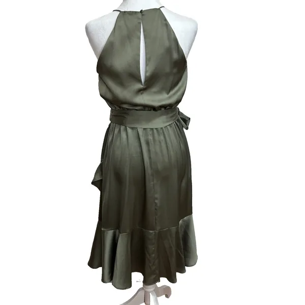 Jennifer Lopez Halter Ruffle Satin Dress Olive Green Cocktail Party Wedding‎ S - Image 6