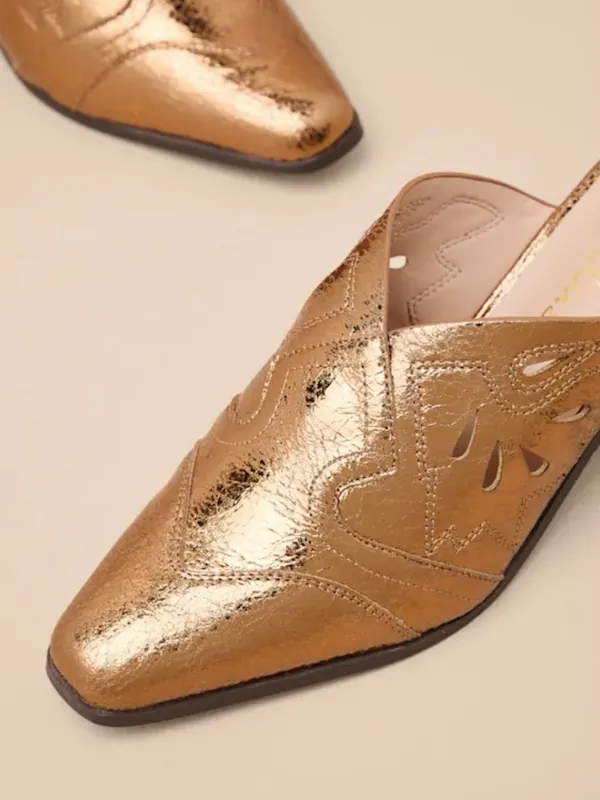 Lulu's Metallic Gold Pointed Mule Heeled Boots - Image 5