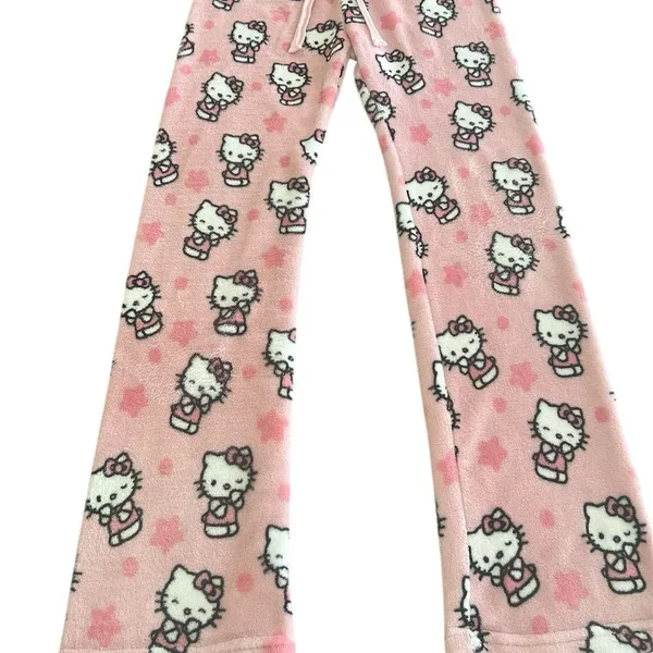 Hello Kitty Pink Cartoon Pajama Bottoms size M junior - Image 2