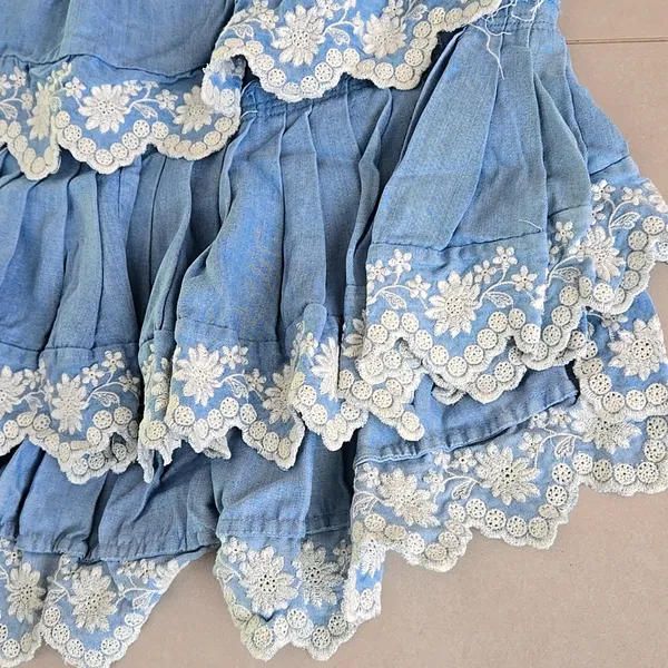 LoveShackFancy Ruffle Mini Skirt in Light Indigo Size XS - Image 4