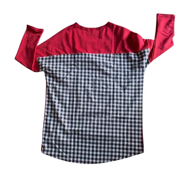 Gameday Couture Red Black‎ Gingham Oversized High Low Casual Relaxed Shirt - Image 3