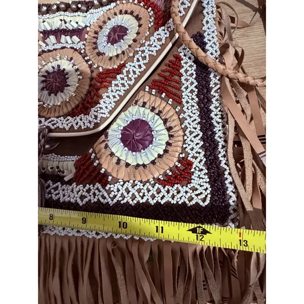 ibBan Anthropologie Beaded Boho Hobo Tote Shoulder Fringe Western Bag P - Image 11