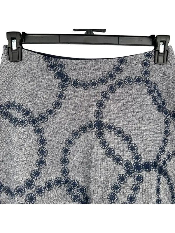 Boden A-Line Circle Embroidery Skirt Blue Gray Wool Blend Twee Mod Retro Size 6 - Image 6
